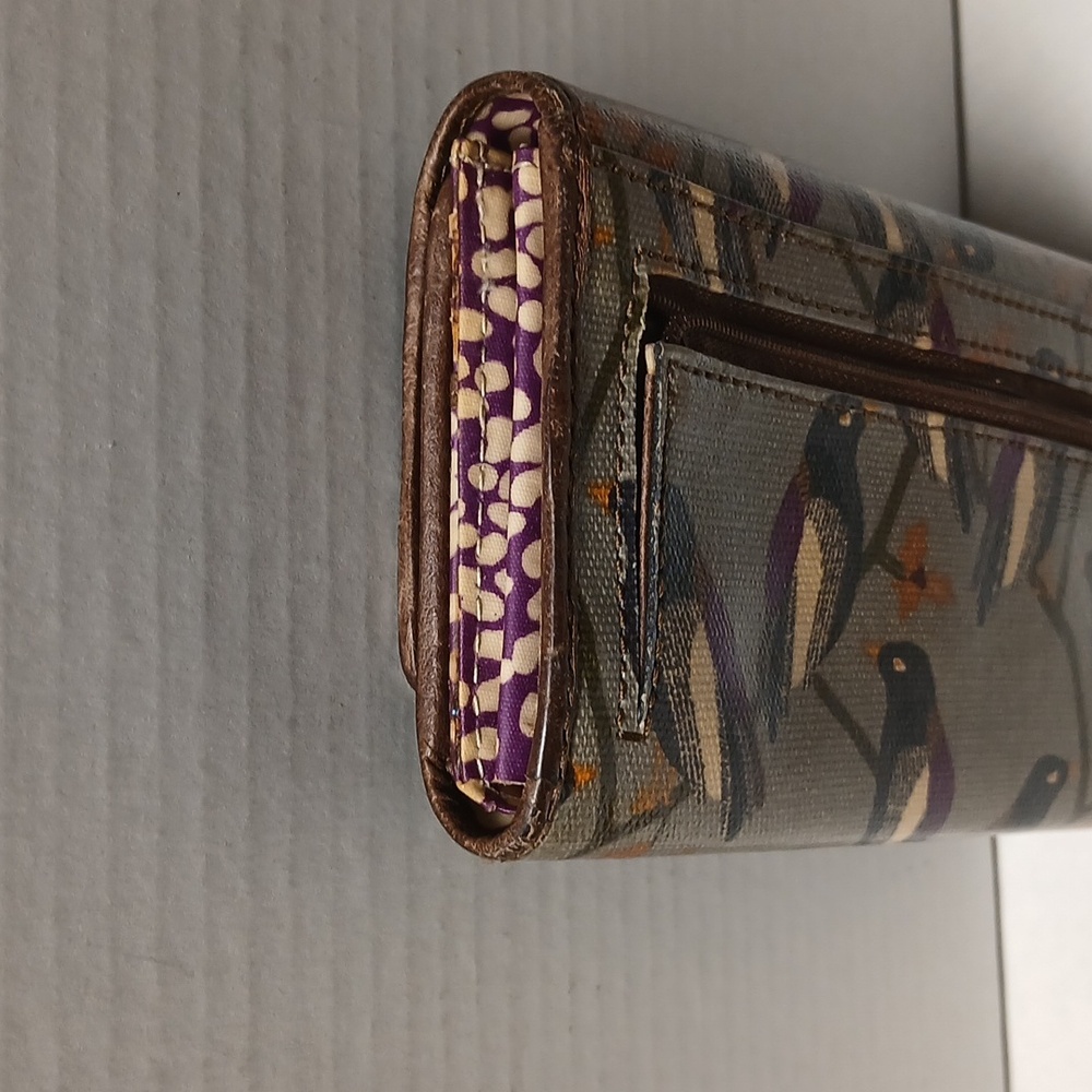 Fossil Vintage Brown Purple Bird Pattern Wallet GUC - Picture 4 of 12